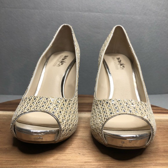 Coach and Four Quillan Open Peep Toe Heel Champagne/Silver Sparkle Size 8.5 - Picture 5 of 8